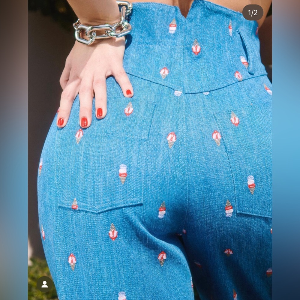 ICE CREAM EMBROIDERY WIDE LEG JEAN Fleu Du Mal size Small